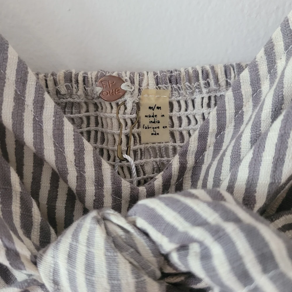 Free People NWT One Railroad Twin‎ Ties Striped Tie Top Cropped Medium